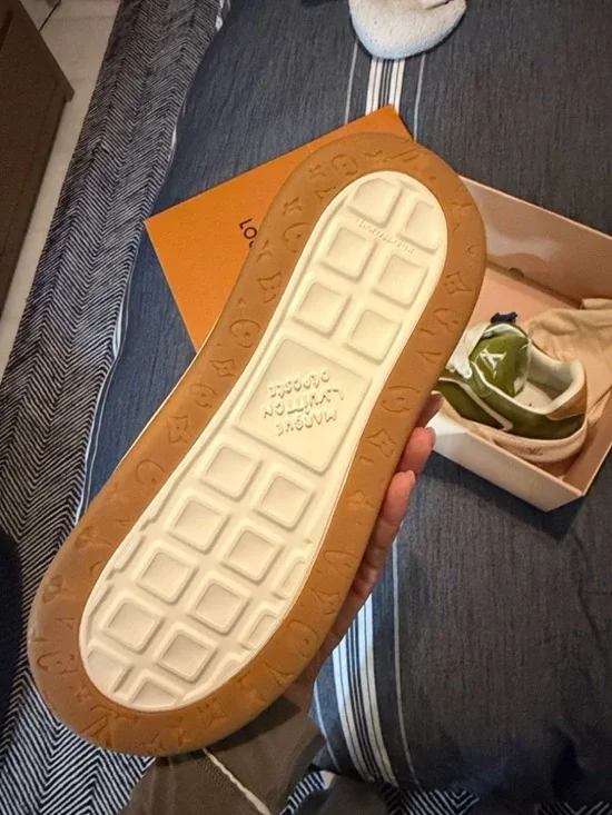 Louis Vuitton Olive Green and Cream Low-Top Sneakers - Picture 4 of 6